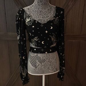 Black Star and Moon Print Top